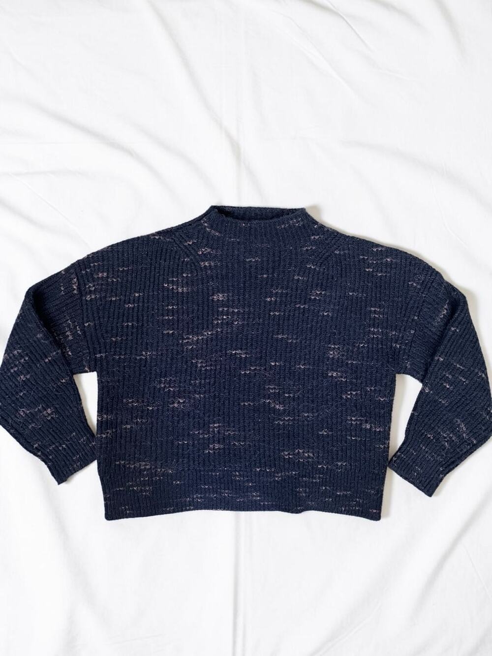 Varley Albion Knit Sweater Navy Dalmatian Boxy Mock Neck Pullover Cozy Chunky